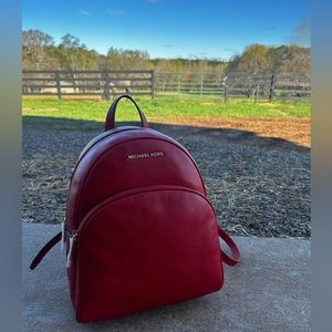 Michael Kors Abbey Medium Backpack Pebble Leather Bright Red